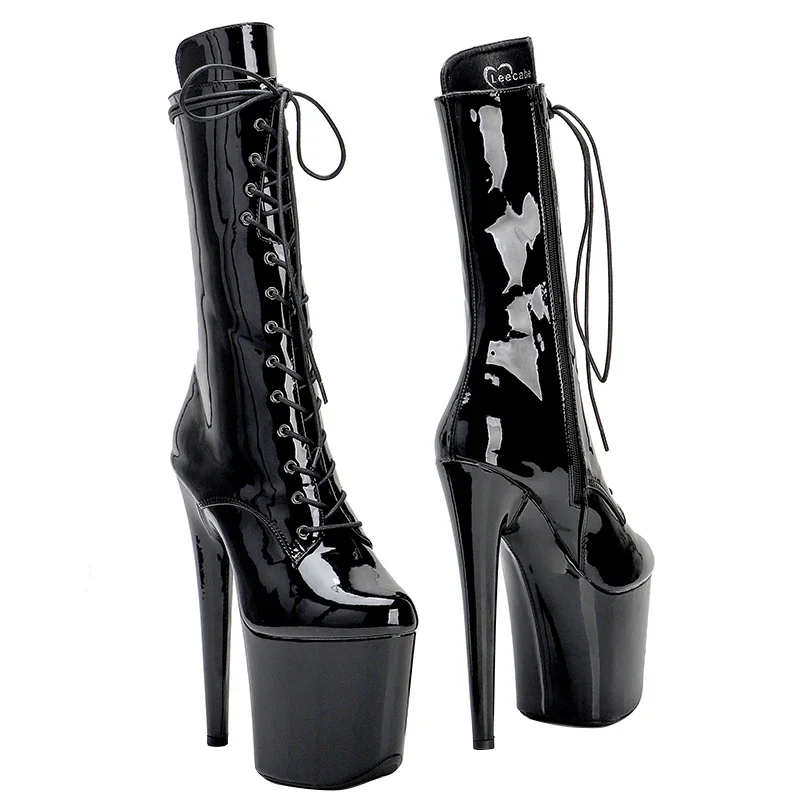 Leecabe  Patent PU  20CM/8inches  High Heel platform Boots closed toe  stripper heel  Pole Dance booties