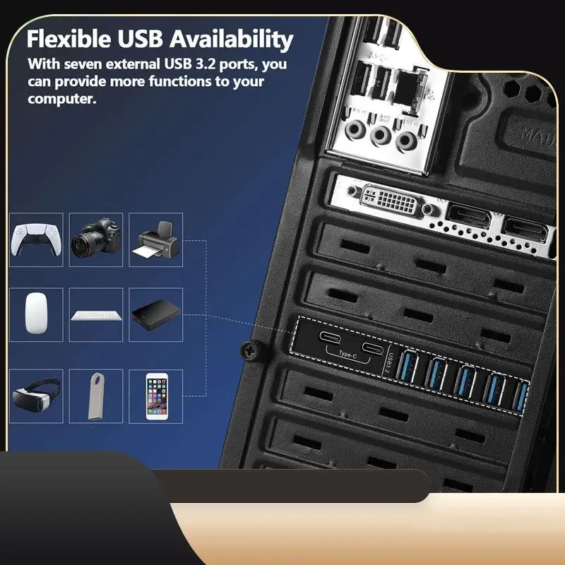 

PCI-E To USB 3.2 Type Card Gen 2 Adapter With 20 Gbps Bandwidth 7-Port(5XUSB-A+2Xtype-C) Expansion Card Support MAC 10G-T44C