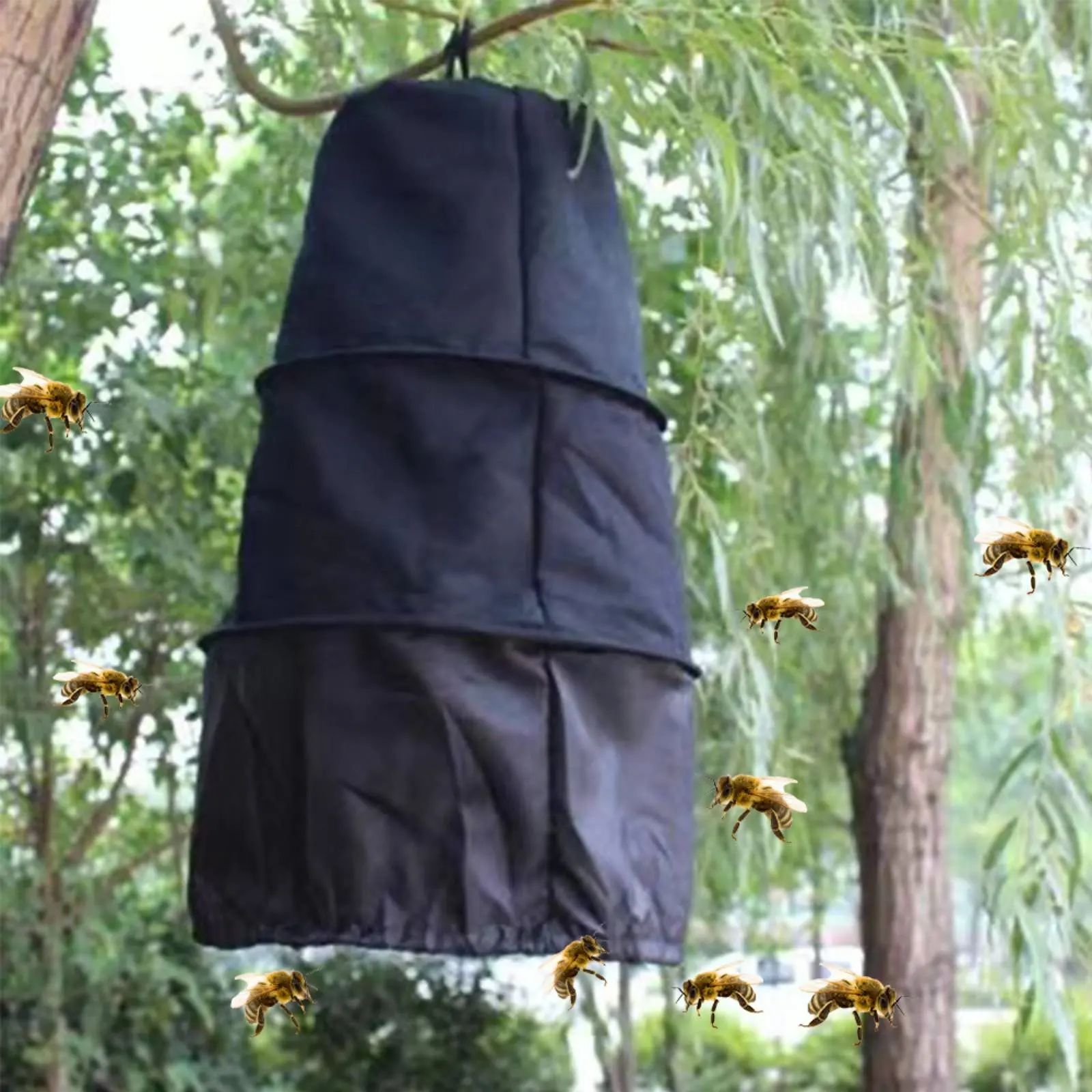 Textile Bee Collecting Enclosure Zippered Opening Foldable Bee Swarm Bag Hanging Swarm Catcher Bag 3-Tier Steel Wire Frame