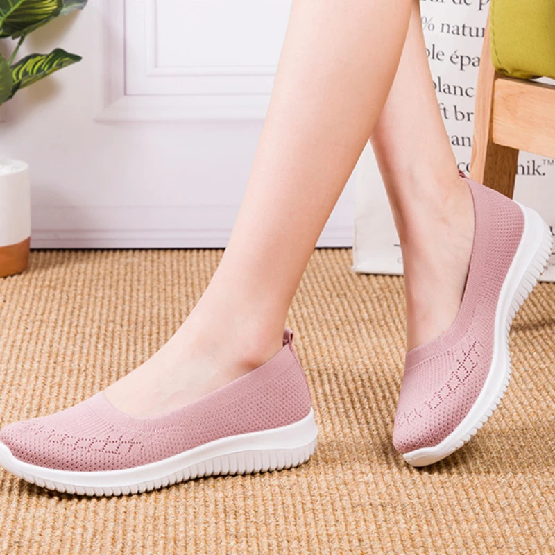 Summer Women Shoes Knitted Sock Women\'s Sneakers Slip on Shoes Lightweight Flats Women Sports Shoes Plus Size Loafers Plus Size