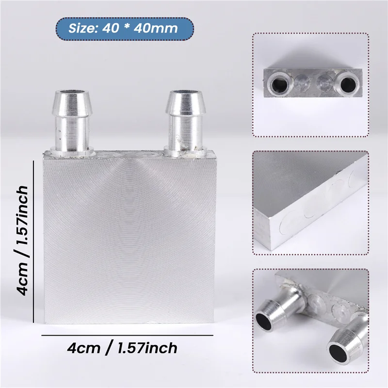 كتلة تبريد المياه من سبائك الألومنيوم الأساسية 40X40mm لنظام المشتت الحراري لمبرد المياه السائلة استخدام فضي للكمبيوتر المحمول CPU-POS
