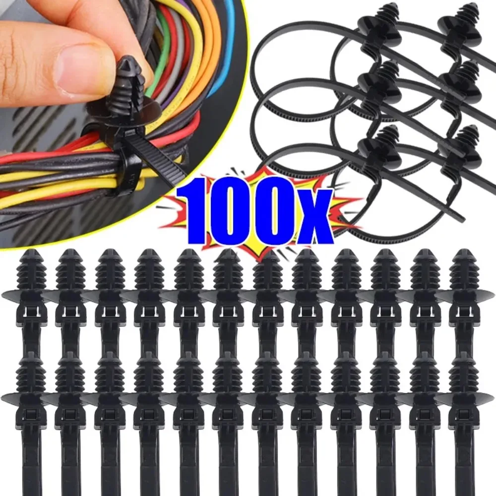 100/10pcs Nylon Self Locking Zip Tie Car Engine Bay Wiring Loom Retainer Clip Screw Mount Fastener Universal Car Wire Management