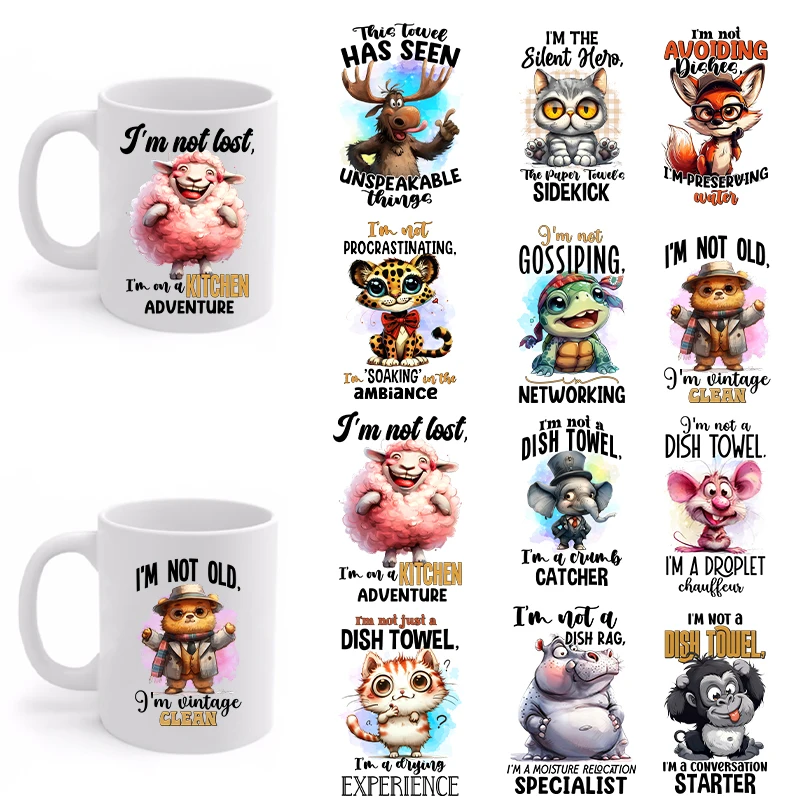 

12Pcs Humorous Animal UV DTF Sticker Waterproof Decorative Sticker Suitable For Mugs Cups Bottles DIY Art-Easy To Stick