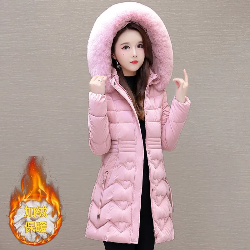 Women Down Cotton Coat NEW Winter Puffer Parkas Fur Collar Thicken Warm Snow Wear Hooded Padded Coat Zipper Woman Overcoat