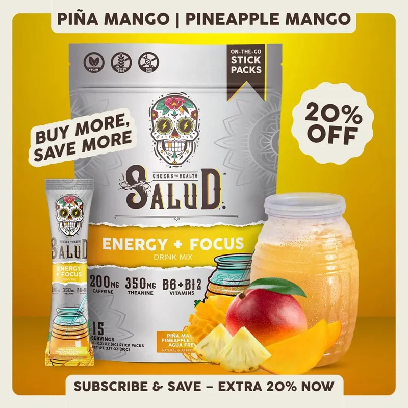 Bebida Energética en Polvo 2 en 1 + Concentración, Piña Mango, Cafeína Orgánica
