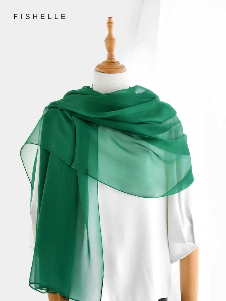 Green silk chiffon lady long scarf hijab 100% real silk shawl Muslim headscarf women wrap pareo luxury gift bufanda neckerchief