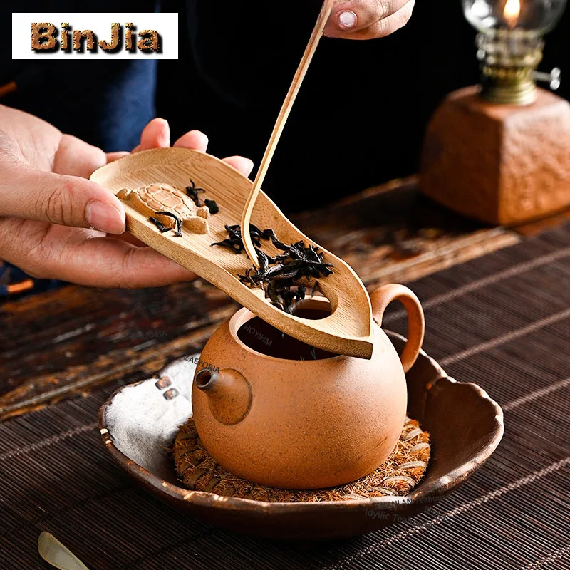 BAEJORIA Bamboo Tortoise Shell Lotus Petal Tea Scoop Aesthetic Chahe Shovel Household Awakening Tea Ladle For Tea Collection