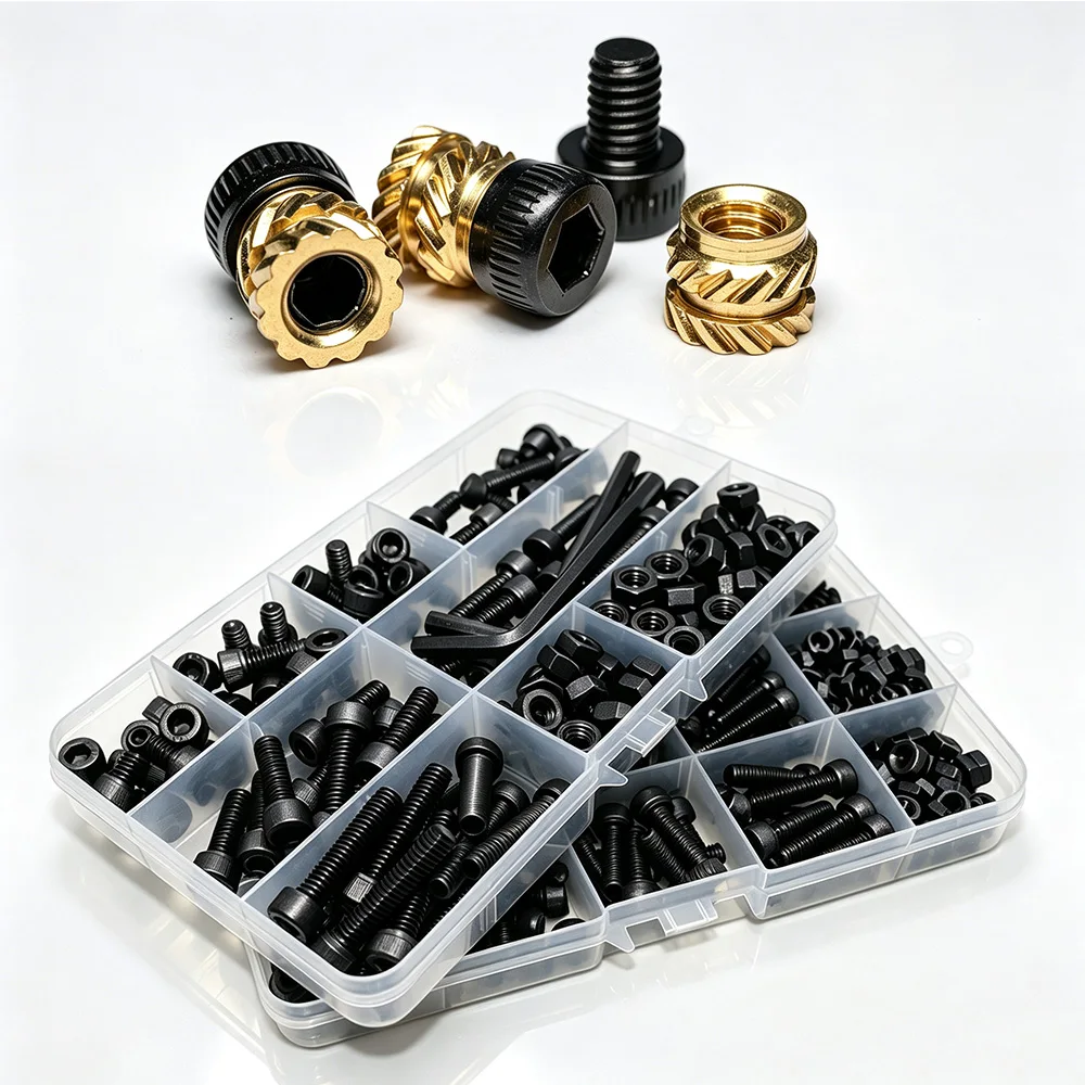 2500/100pcs Screws Kit M2 M3 M4 Hex Socket Head Cap Bolt Threaded Insert Nut Black 12.9 Grade Alloy Steel for FPV Drone 3D Print