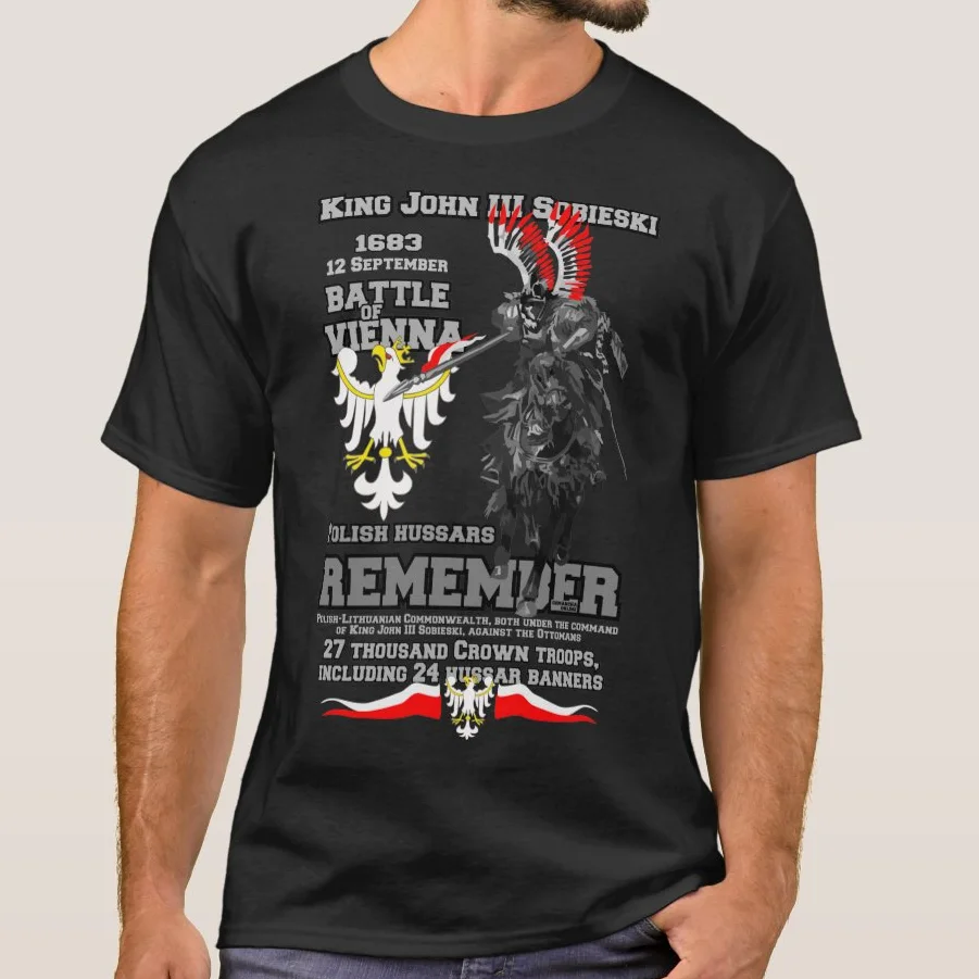 Battle of Vienna - Polish Hussars Mens T Shirt. High Quality Cotton, Loose, Large Sizes, Breathable Top, Casual T-shirt S-3XL