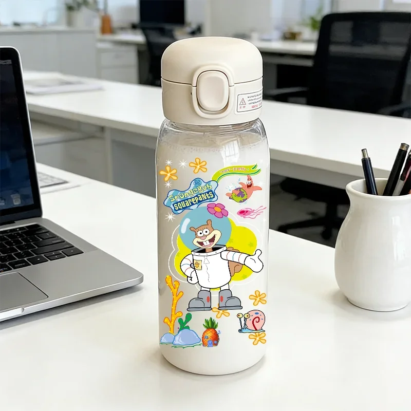 600ML Transparent Outdoor Chilli Large Capacity Sport Water Bottle For SpongeBob SquarePants Straw Water Cup Portable Plastic view 6