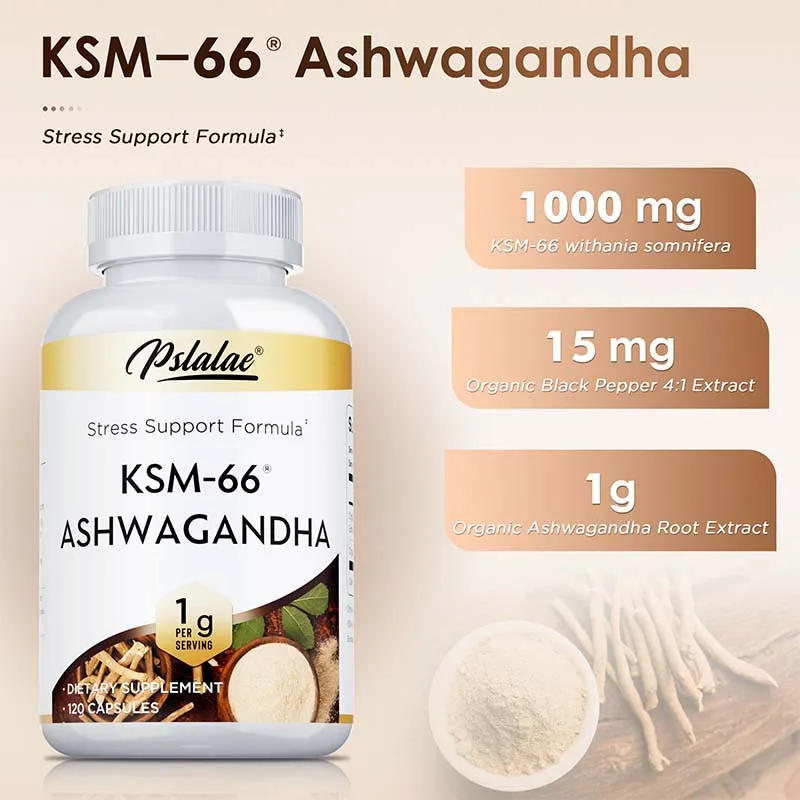

KSM-66 ASHWAGANDHA Capsule - Supports Adrenal Health, Relieves Stress, Improves Athletic Performance, and Improves Absorption