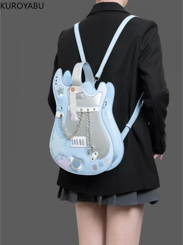 Mochila de guitarra de PU, bolsos Harajuku, Color de contraste creativo, lindas Mochilas de hombro tipo bandolera, bolso elegante japonés Y2k,