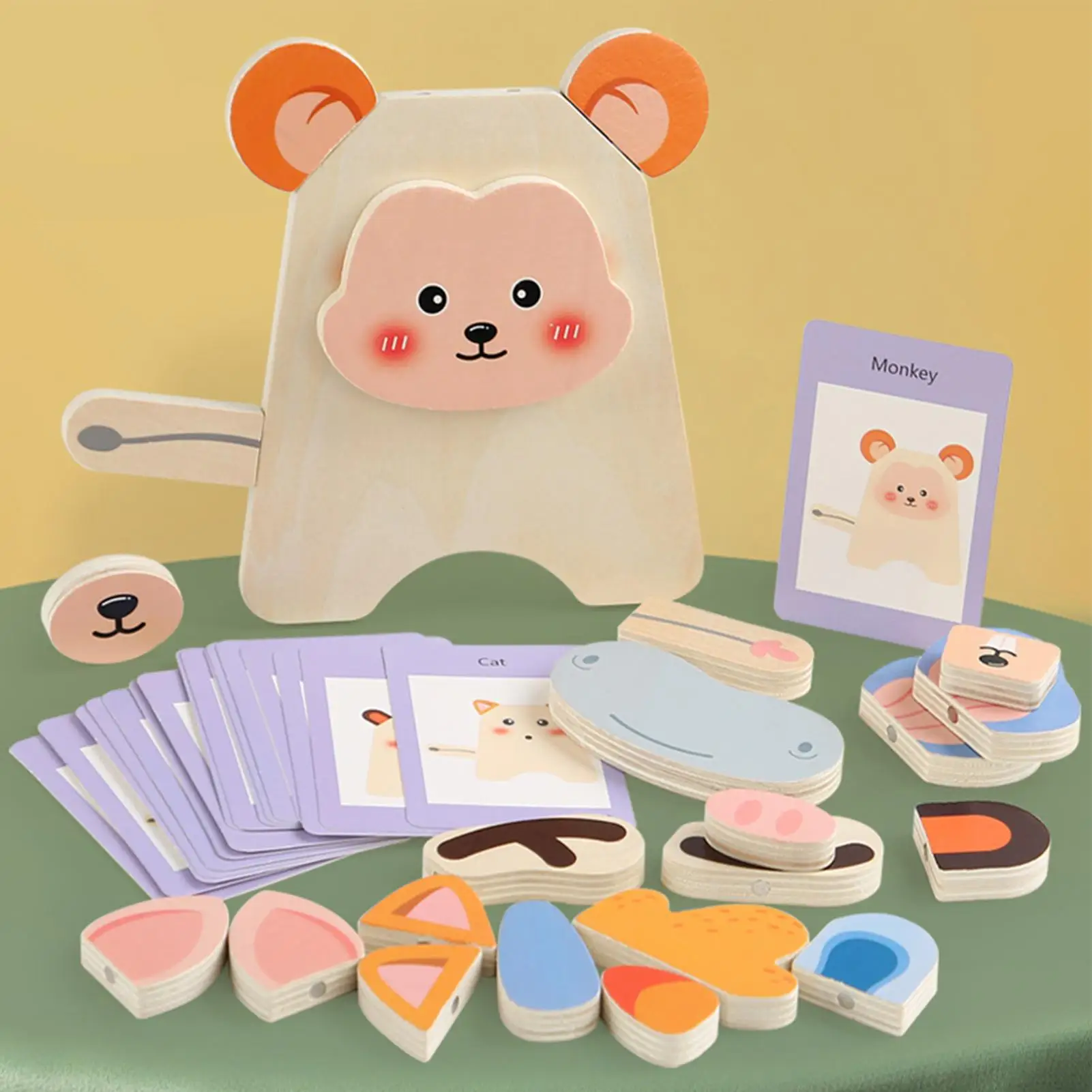 Quebra-cabeças de madeira para crianças, rosto de animal, jogos de quebra-cabeça, atividades sensoriais interativas para crianças, meninos, meninas, estudantes