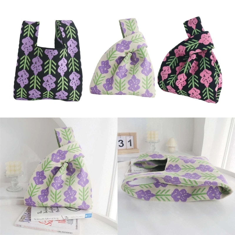 Summer Flower Pattern Handbag Knitted Shoulder Bag & Spacious Lightweight Cloth Bag for Boys Girls