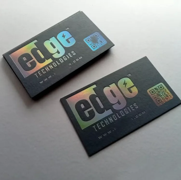 200pcs/lot Custom texture paper thick black cardboard holographic business card printing with rainbow edge