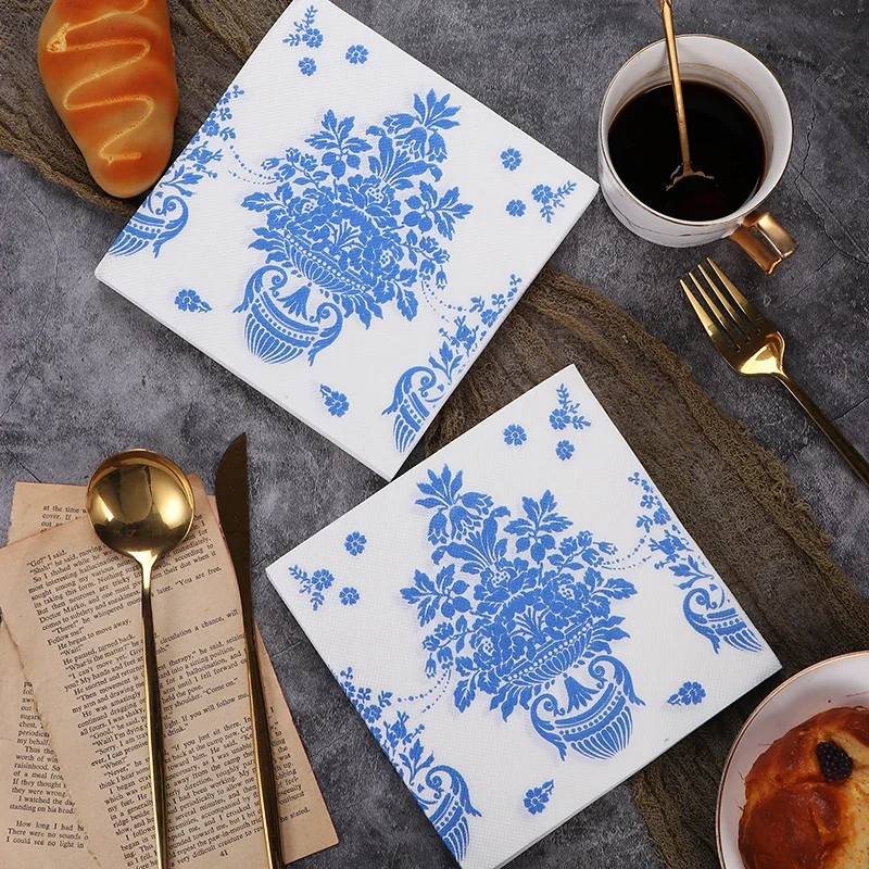 أزرق Cyanotype لون الطباعة المناديل الورقية ، حفل زفاف ، لب الخشب البكر ، الغذاء الصف ، Decoupage ، جديد ، 2 رقائق ، 20 قطعة لكل حزمة