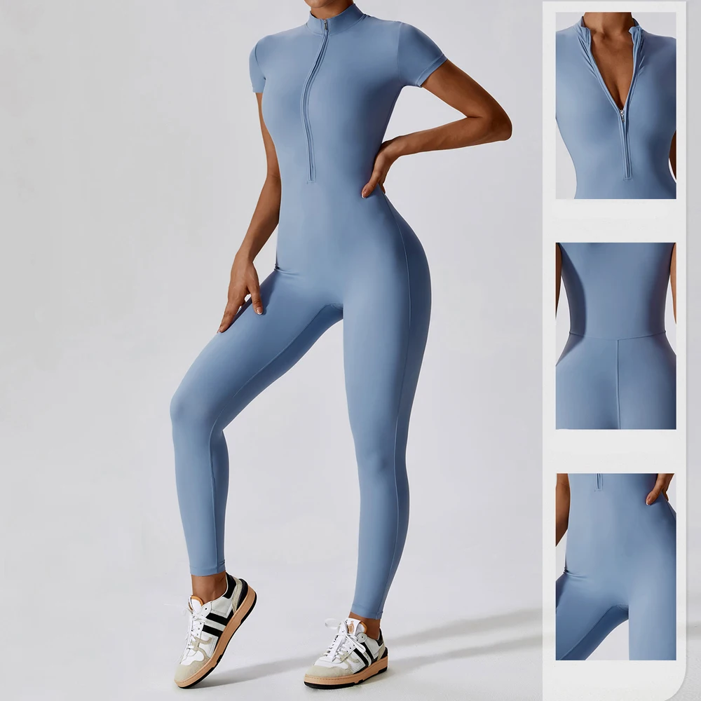 Gym Short Sleeve Jump Suit One-piece Clothing Full Jumpsuit Elegant Sportswear Woman Gym Sports Overalls Push Up Tights Leggings