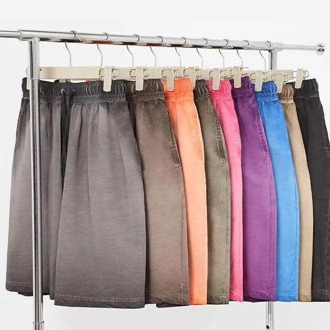 320G American Style Heavy Weight Pure Cotton Washed Vintage Distressed Gradient Loose Summer Shorts Casual Shorts