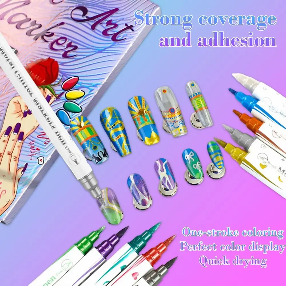 10/12 Colors 10/12 Colors Nails Art Marker Pens Waterproof Art Nail Decoration Nail Brush Marker Sets Quick Dry Drawing Painting