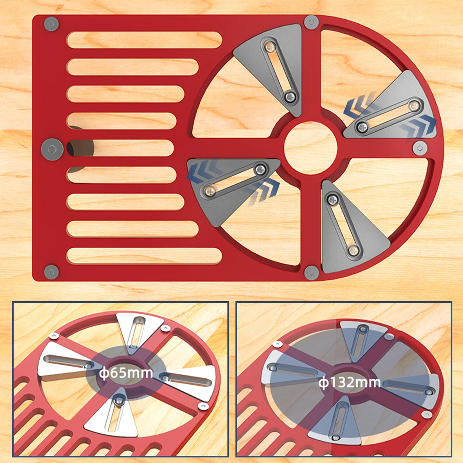 Mesin Pemangkas Pelat Bawah Router Pelat Dasar Alas Meja Kerja Dapat Disesuaikan Aloi Aluminium untuk Pemangkas Diameter 65 Hingga 132Mm
