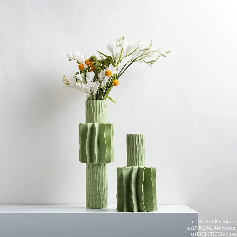 Modern simple ceramic vase ornament green flower ware home soft decoration jewelry sample room creative jewelry