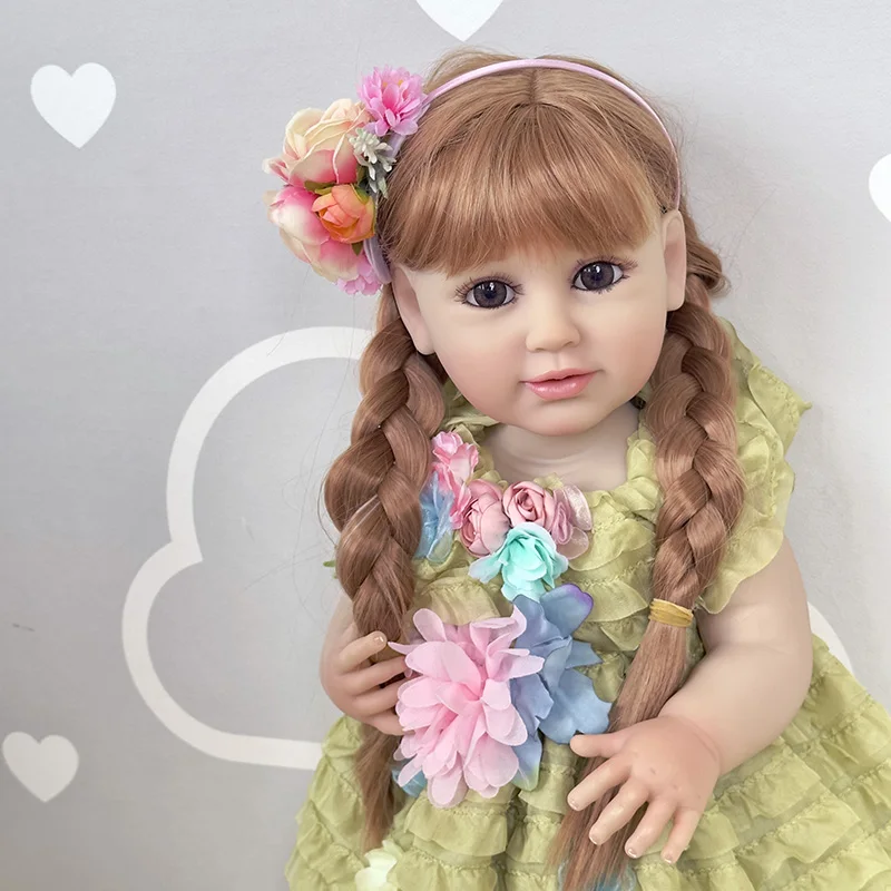 

22inch Reborn Full Body Silicone Toddler Wig Girl Doll Hand-Detailed Lifelike Painting Soft Touch Waterproof Toys for Girl