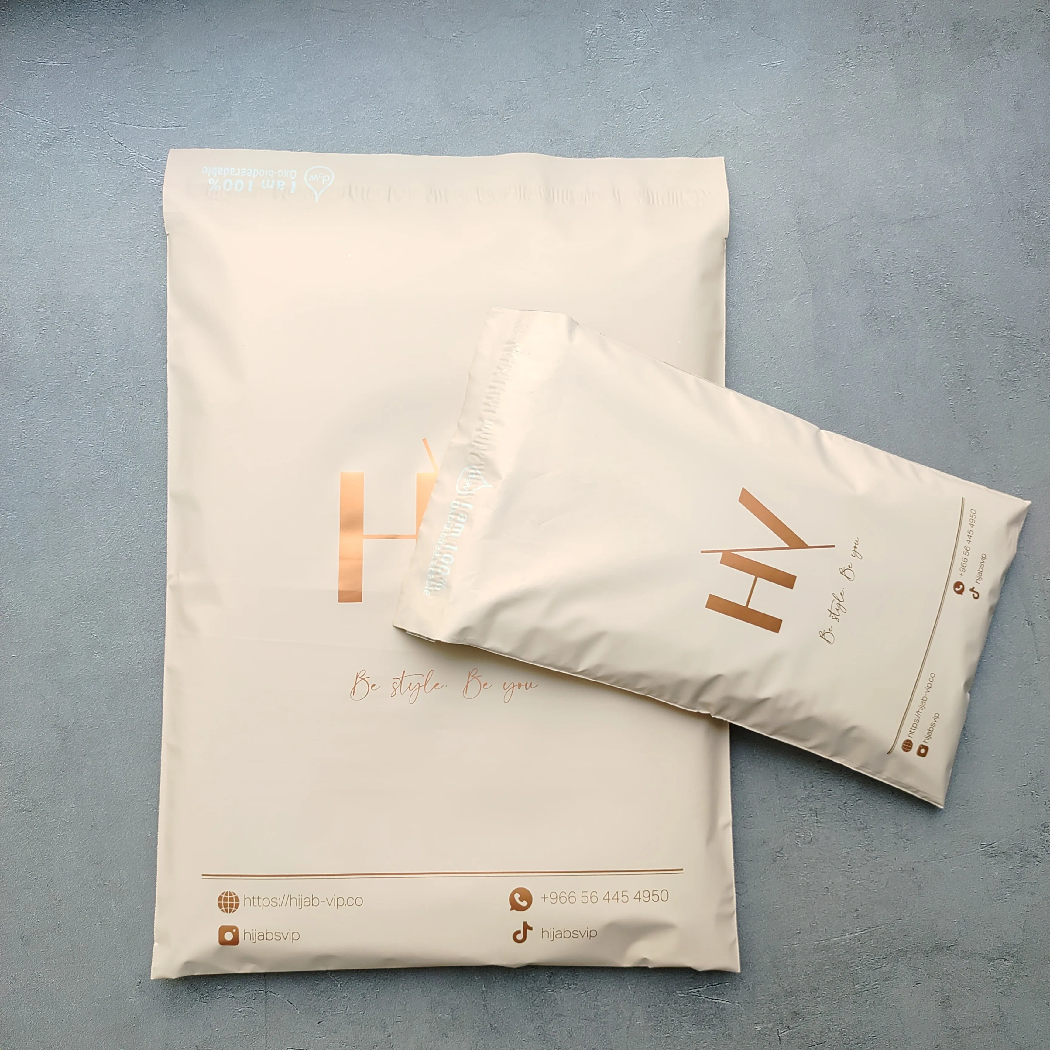 Biodegradable peach poly mailer custom rose gold logo print courier bags courier clothing packing bag ecommerce mailer