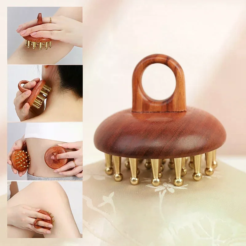 

Tooth Solid Copper Meridian Brush Red Sandalwood Handle Massage Brush Multipurpose Beauty Body Relaxation Sculpting Massage Tool