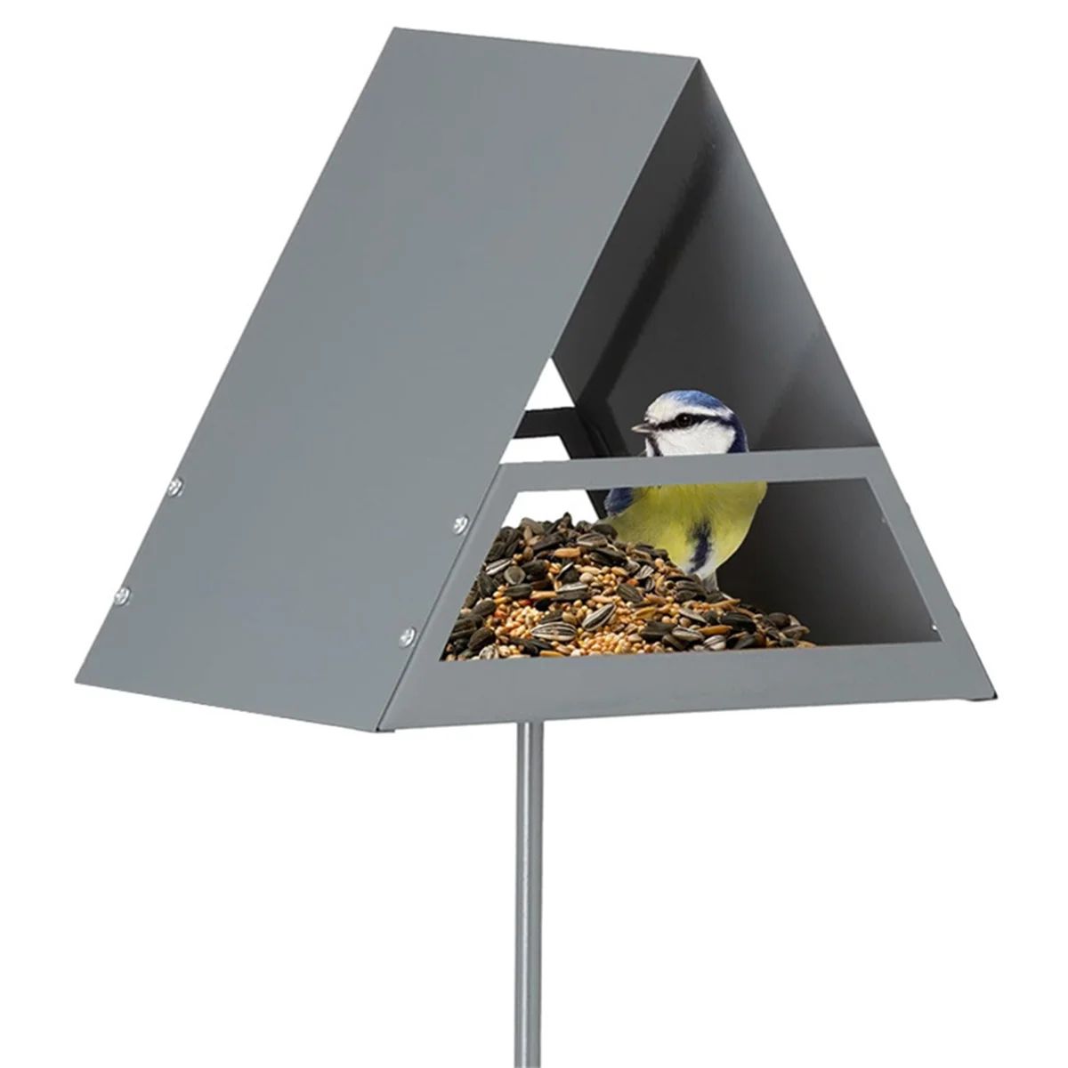 

Bird Feeder with Ground Spike, Metal Rat Proof, Feeding House, Grey Feeding House for Garden