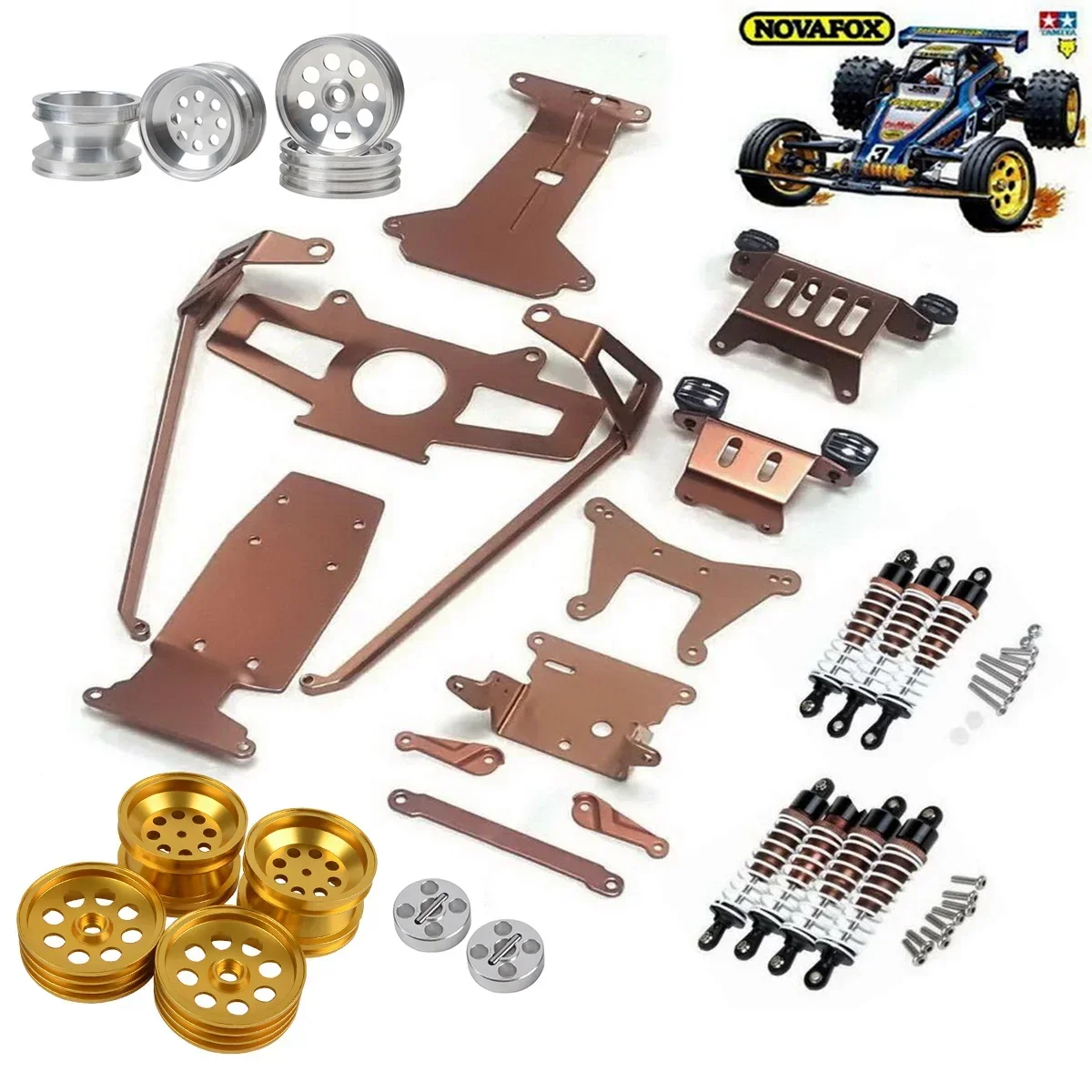 

Alu Shocks/Bumper/Wheels Rims/Damper Stay for Tamiya Novafox Vintage Option Aluminum Upgrades Part 1/10 2WD Buggy Chassis