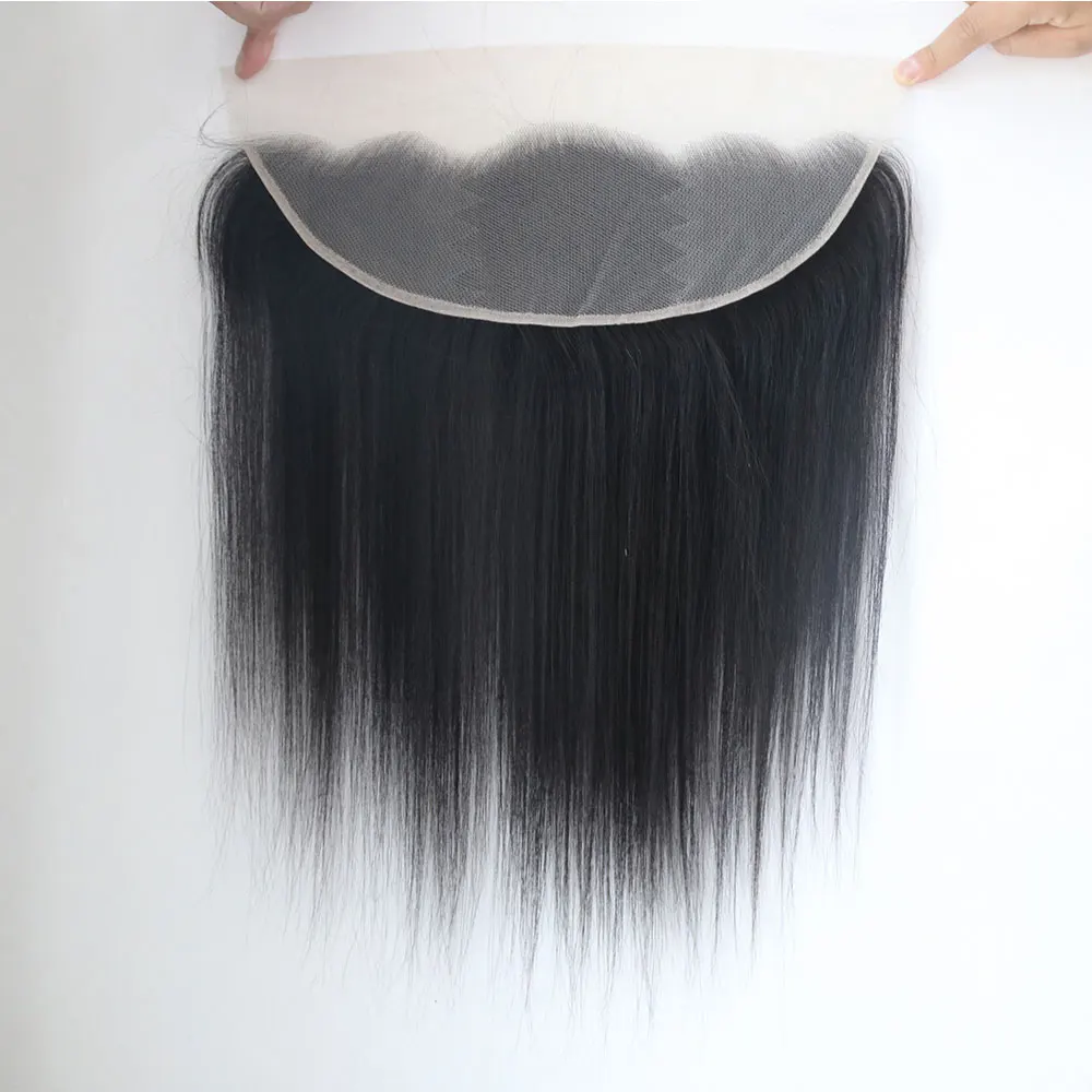 12-24 بوصة 13x4 الدانتيل أمامي الشعر البشري قبل قطعها الطبيعي الأسود 100% الشعر البشري الأذن إلى الأذن الدانتيل أمامي مستقيم 13x4 إغلاق #1