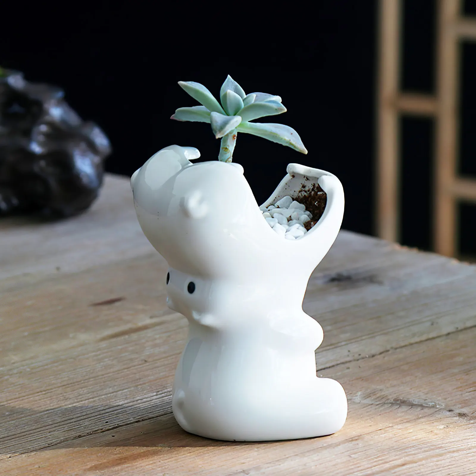 Hippo Ceramic Flower Pot Mini Animal Planter for Indoor Outdoor Plants Desktop Garden Decor