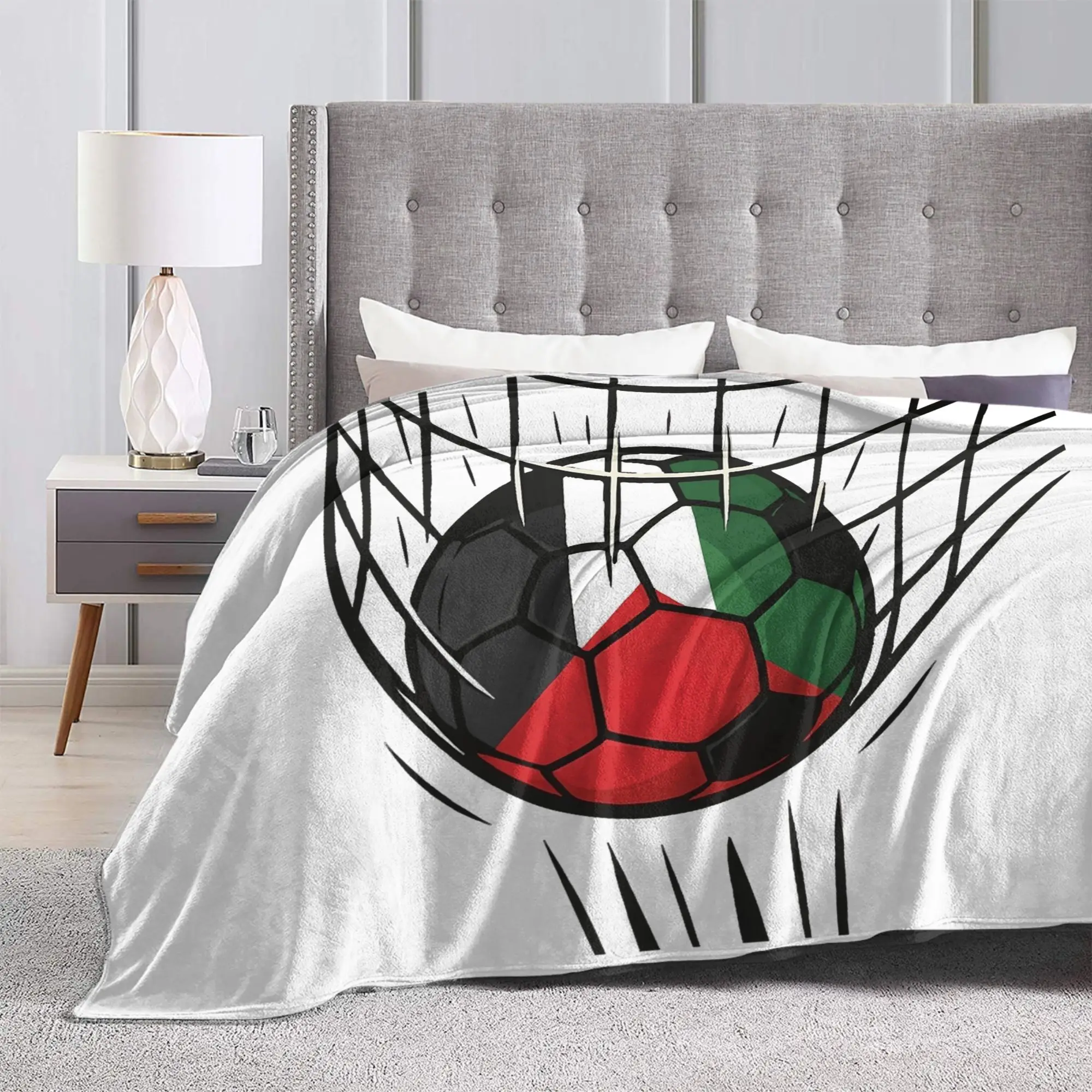 Palestinian Flag Soccer Plush Blankets Child  Flannel Throw Blanket For Outdoor Warm Customized Quality Bedspread Birthday Gift