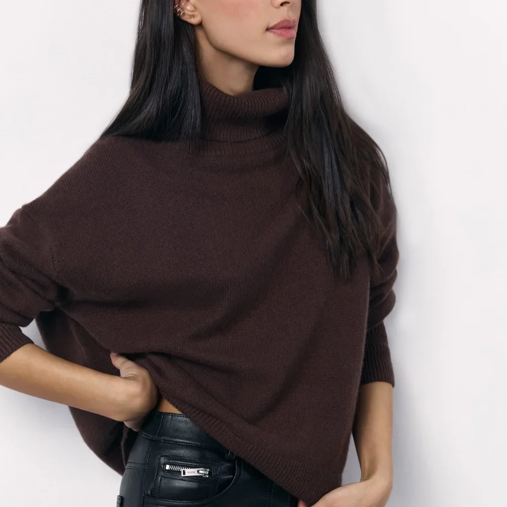 Autumn Casual Knitted Pullover Women Elegant Solid Oversized Loose Long Sleeve Top Female Basic Thick Warm Turtleneck Sweater