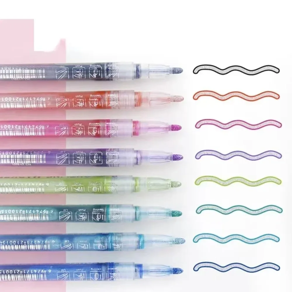 جديد 8 ألوان خط مزدوج مخطط الفن القلم قلم تحديد للطلاب DIY الكتابة على الجدران هيغليغتر سجل القصاصات رصاصة مذكرات ملصق بطاقة
