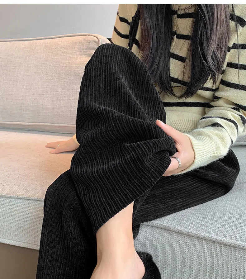 بنطال ذو قصة أرجل واسعة جيب بسحاب ملابس منزلية شتوية منقوشة من الصوف ملابس منزلية مرنة وظيفية وبطانة لطيفة مريحة متدفقة صالة مضلعة OL