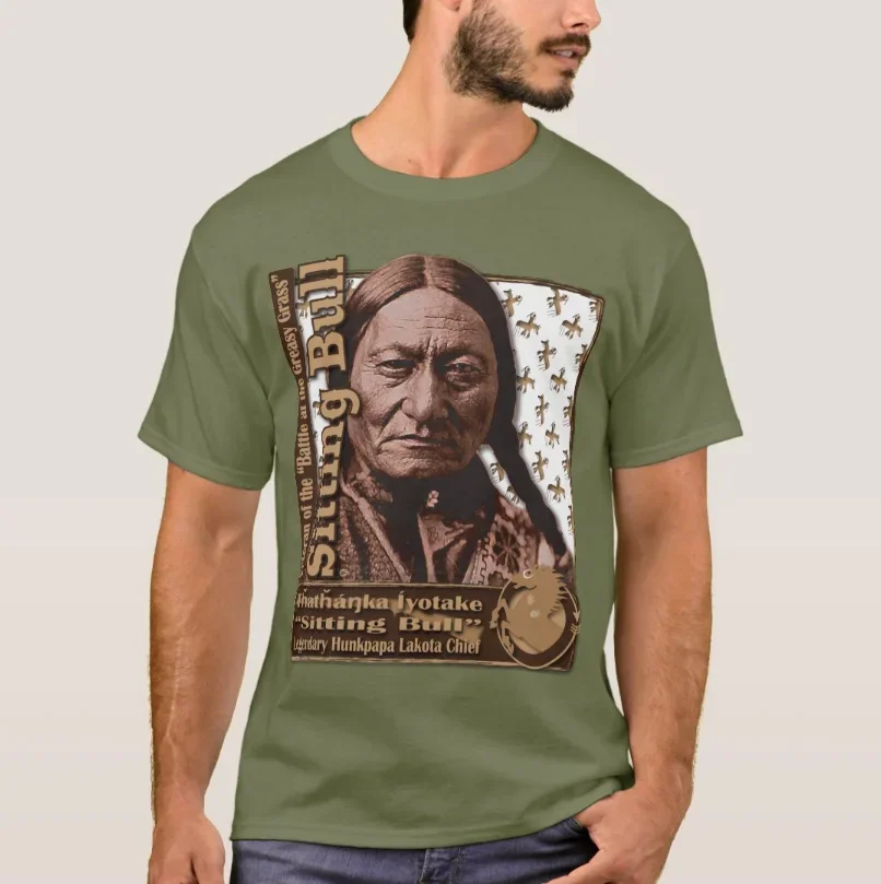 New 100% Cotton Short Sleeve O-Neck Casual Mens Top Legendary Hunkpapa Lakota Chief Sitting Bull oversized graphic t shirts tops