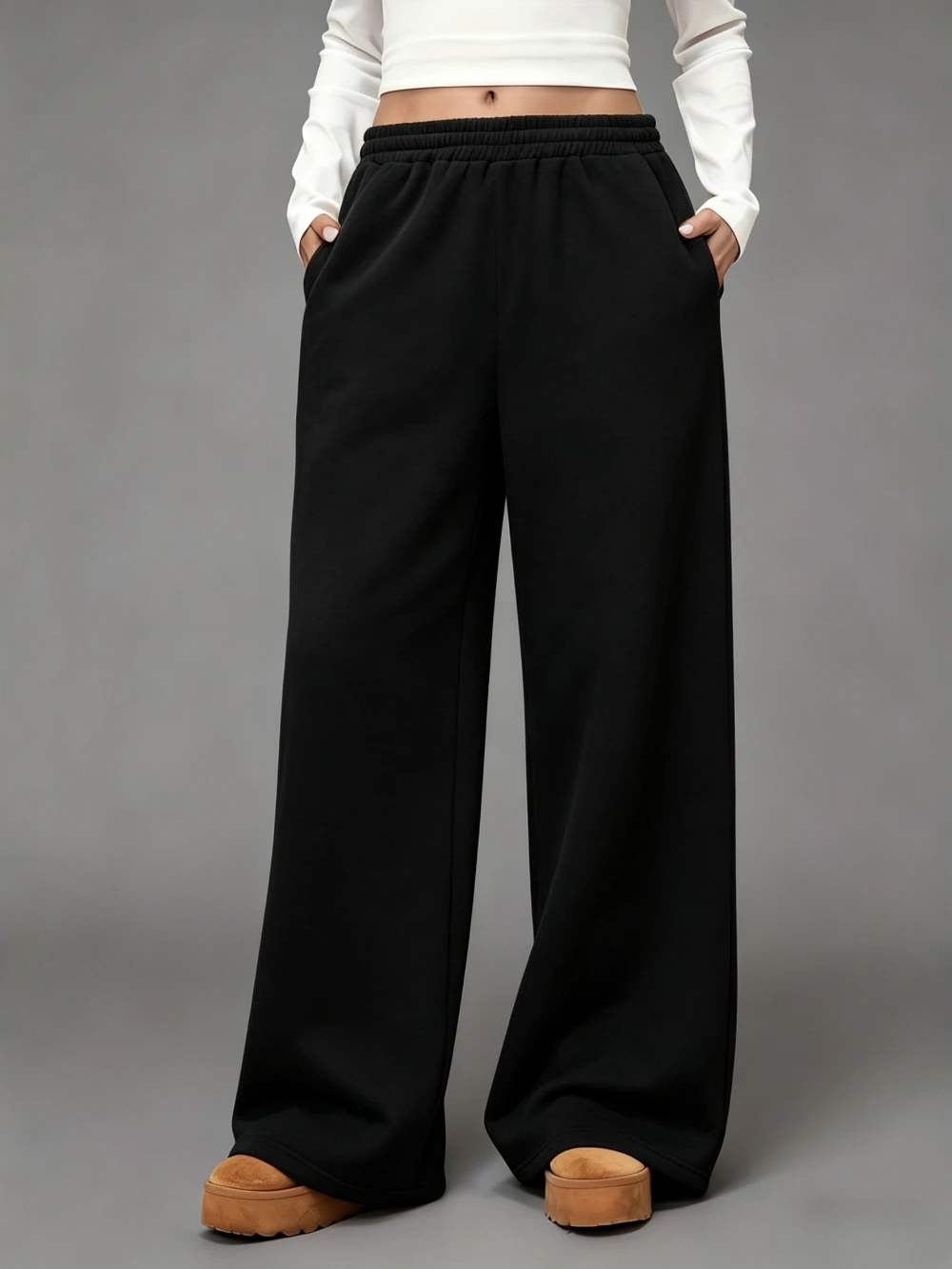 New Women'S Stretch Drawstring Fall Winter Wide Leg Pants High-Waist Drapey Straight Athletic Trousers