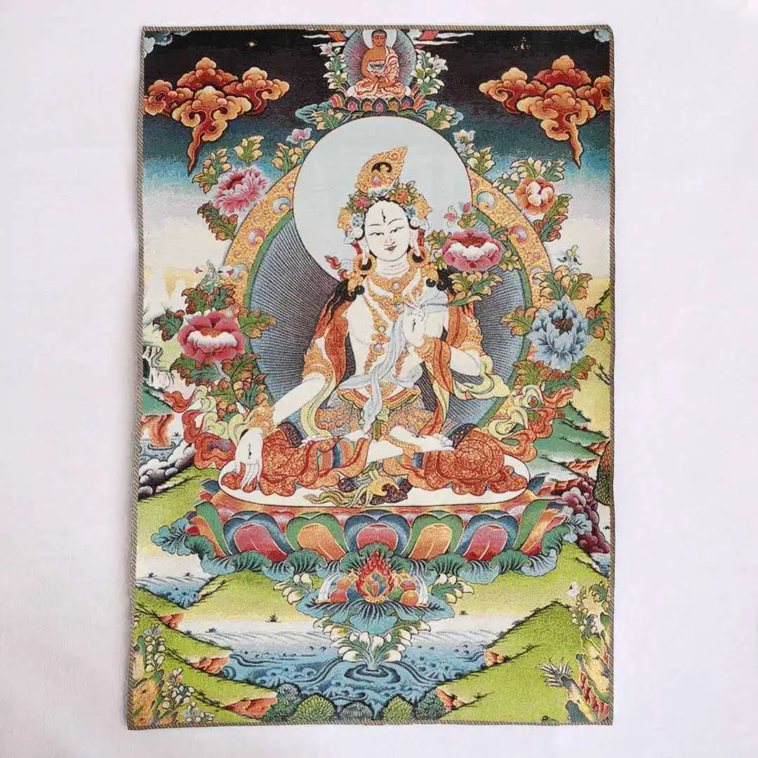

36" Tibet Tibetan Cloth Silk White Tara Guanyin Kwan-yin Tangka Thangka Mural