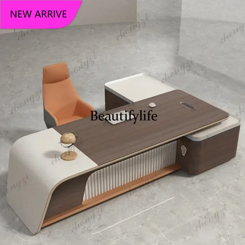 MM85 Filing Cabinet Office Desk Luxury Manager Executive With Led Drawers Storage L Shaped Modern Simplicity Computer Table