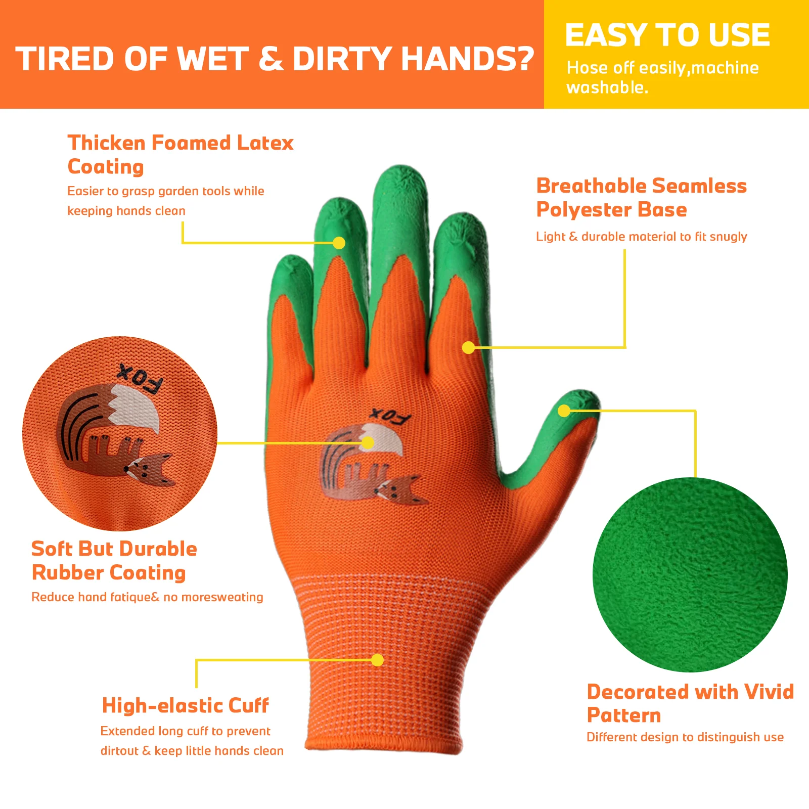 kids Boys Girls Durable security-protection waterproof leather gardening work Nitrile Non-slip Anti-stab Coatedsafety gloves
