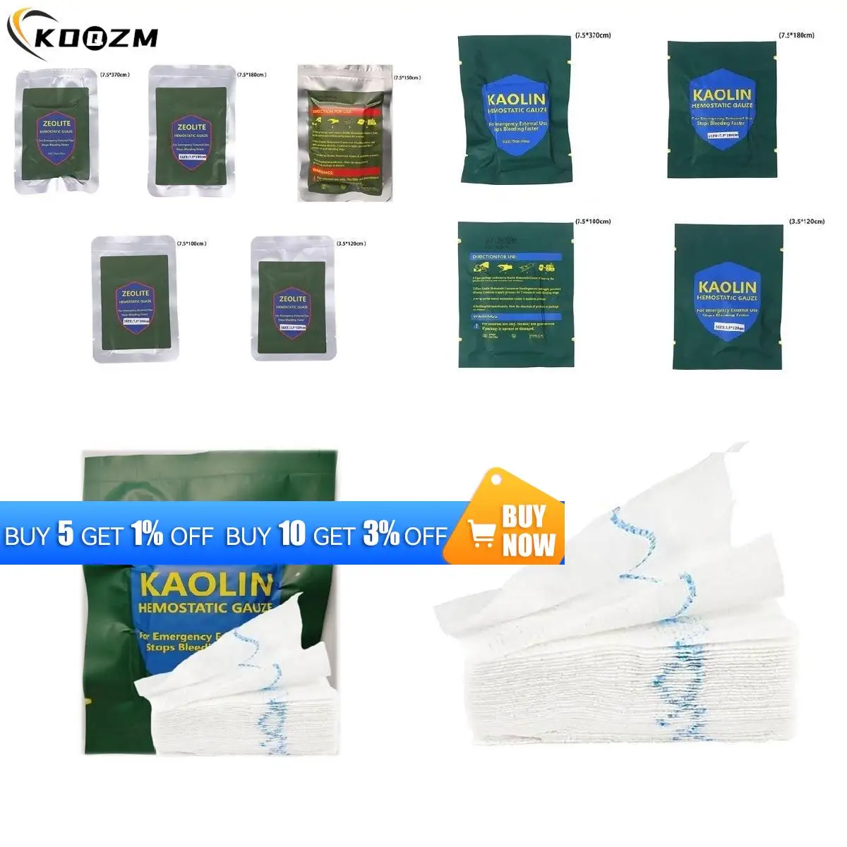 5 Sizes Hemostatic Gauze Combat Emergency Trauma Z-Fold Soluble For Ifak Tactical Military First Aid Kit Medical Wound Dressing