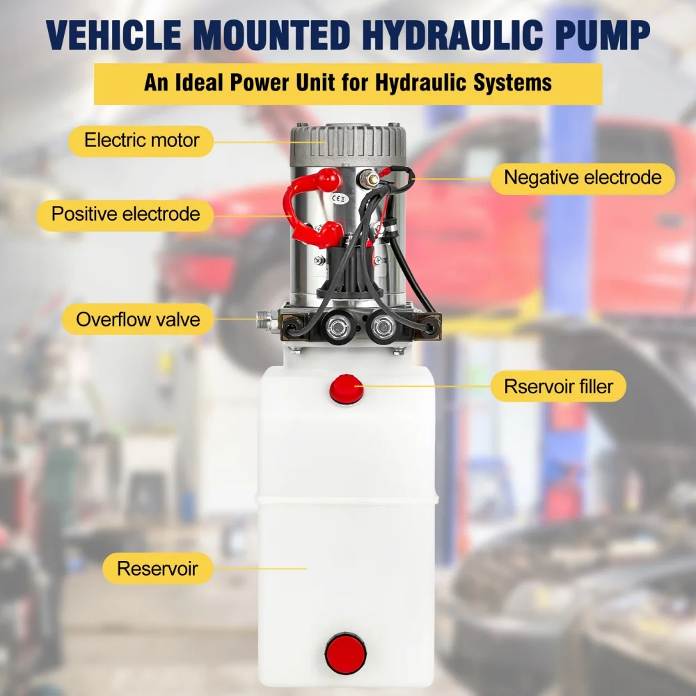 Double Acting Hydraulic Power Unit 6 Quart 12V Hydraulic Motor, Car Lift Hydraulic Power Unit with 6L Plastic Tank