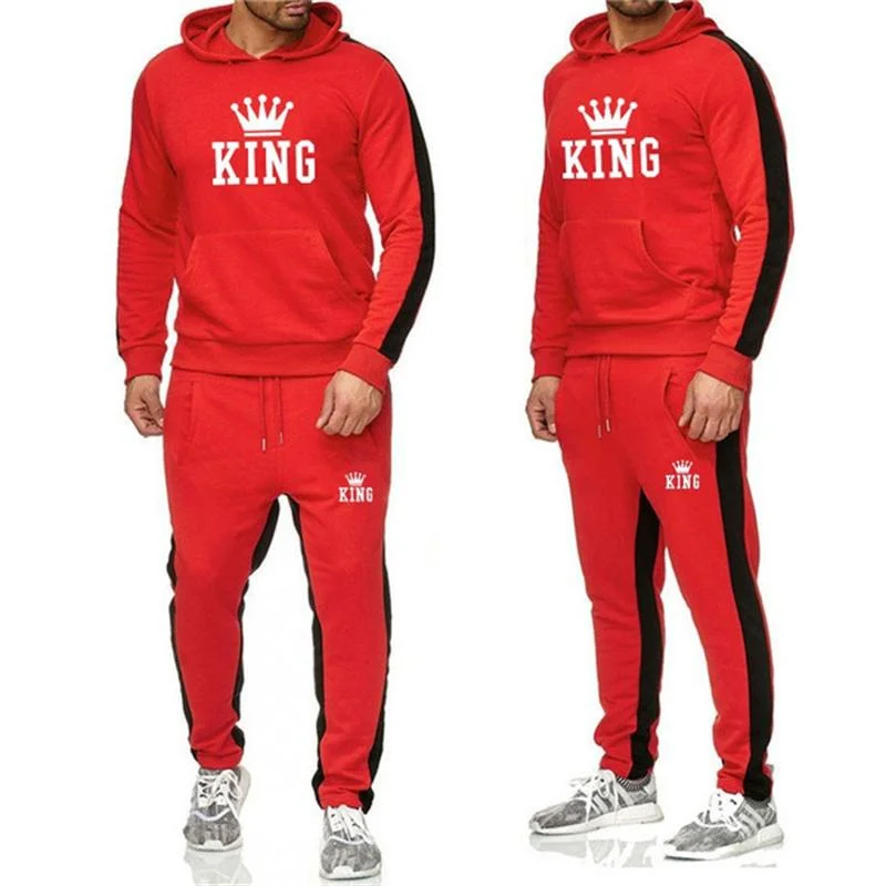 Hot Fashion Fall and Winter Men\'s KING Print Sports Hoodie Set Casual sweatshirt Set Gym Set Sports Hoodie + Jogging Pants