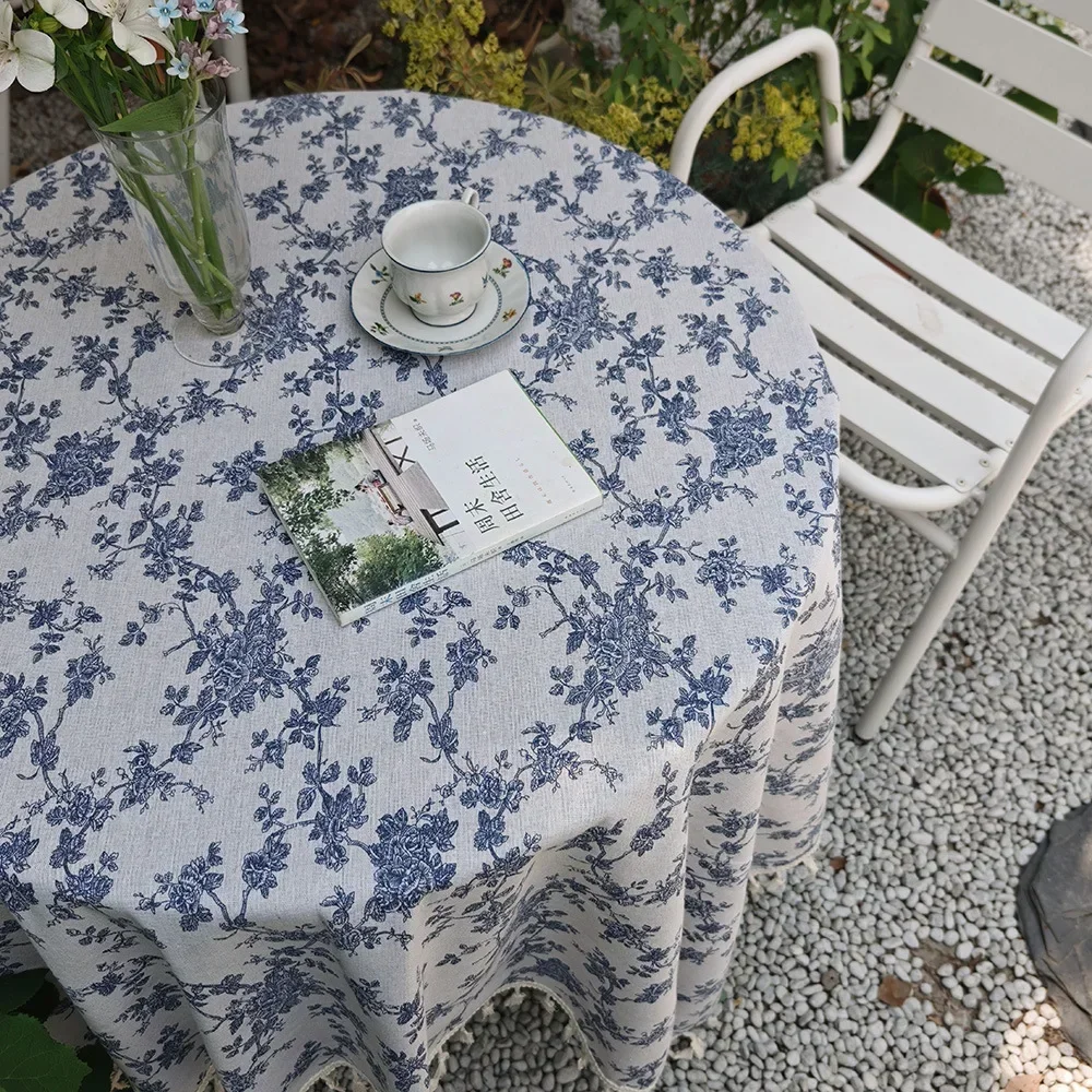 1PC Forest Pastoral Tassel Tablecloth, Fresh Light Luxury Rectangular Table Cover for Tea Table, B&B, Dining Table Home Decor