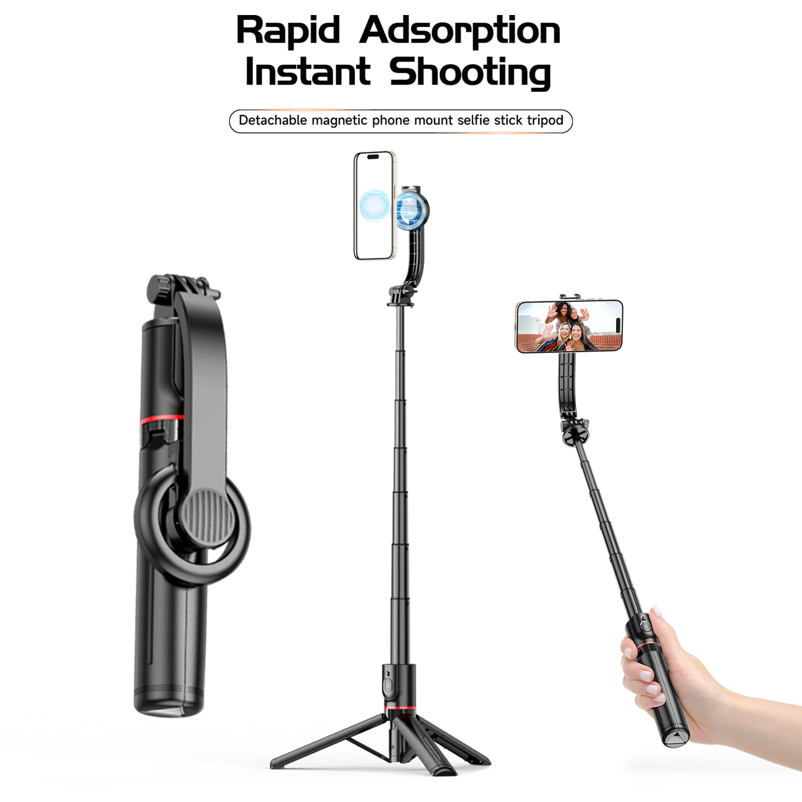 

BOEICA Magnetic Cellphone Tripod Stand With Bluetooth Remote Selfie Stick for Mobile Phone Tiktok Live Streaming Phone Holder