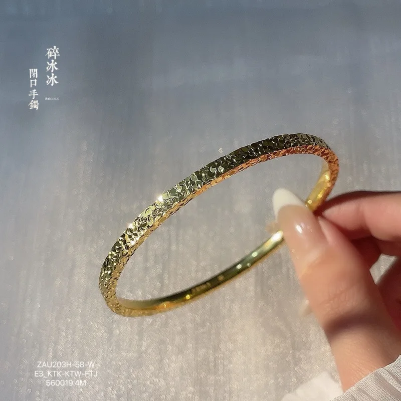999.9 Broken Three-Sided Closed Solid Sterling Silver Bracelet Women Fashion