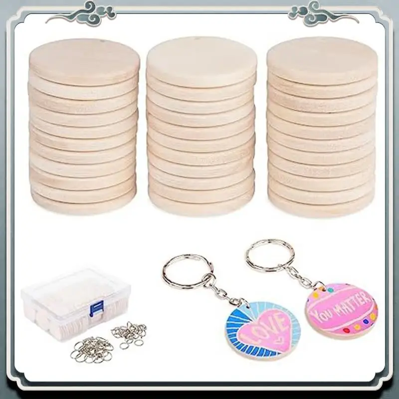 

100 Piece Wooden Circles For Crafts 3.5Cm Unfinished Wooden Keychain Wooden Circles For DIY Craft Christmasdecoration