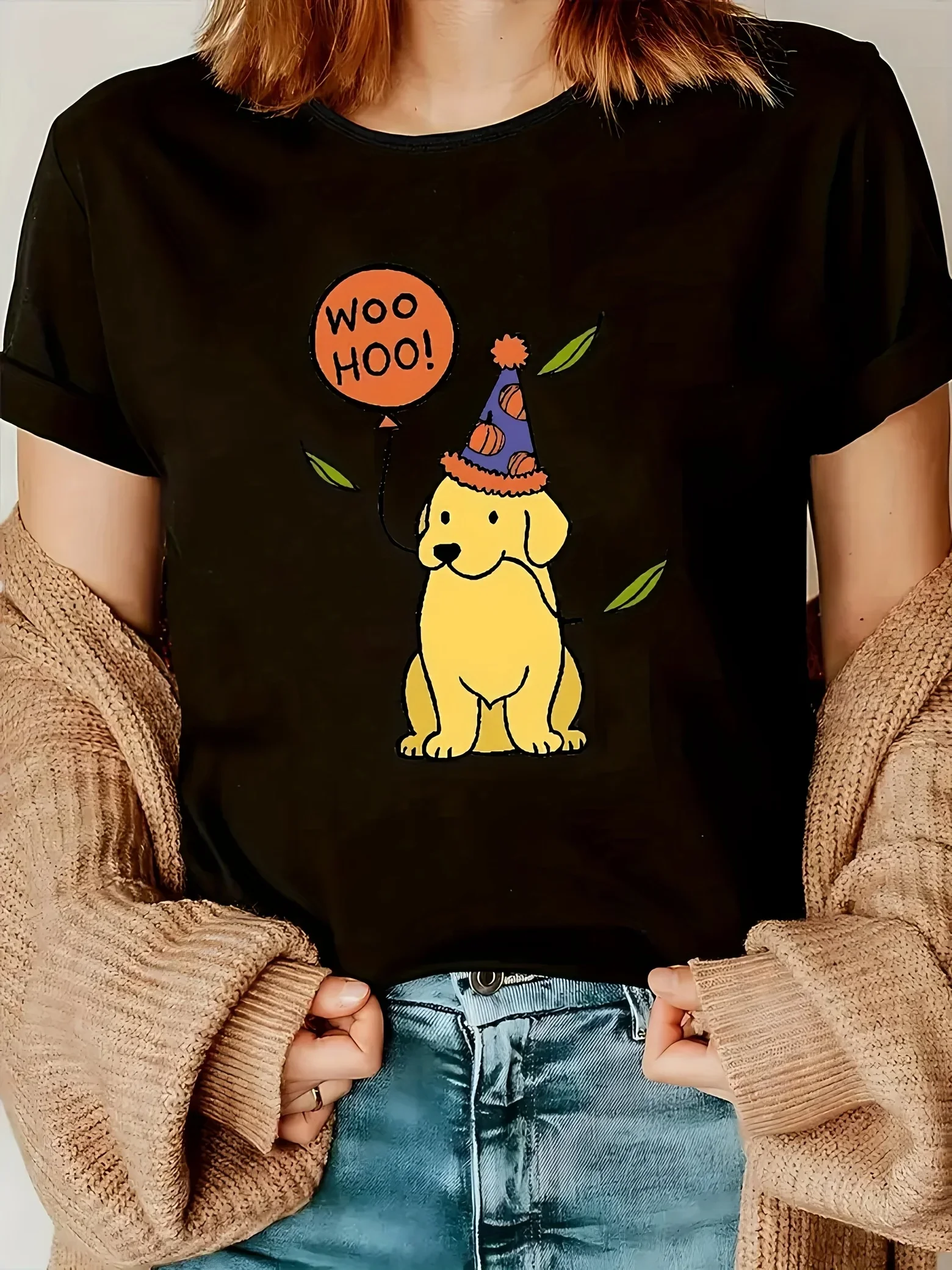 

Women's Cute Golden Retriever Pattern Printed T-shirt Casual Round Neck Short Sleeve Top Casual Summer Women's T-shirt