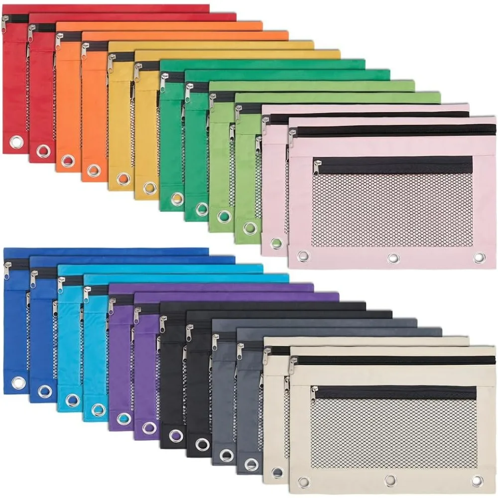 

Набор из 24 сетчатых пеналов на молнии для 3-кольцевого блокнота, разных цветов – прочные и долговечные тканевые чехлы для карандашей